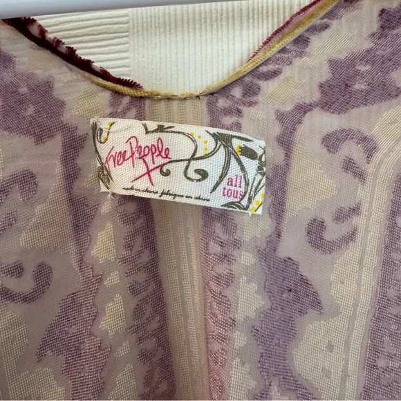 Free People Sheer Velvet Burnout Boho Shawl Kimono Purple Yellow, One Size - Picture 4 of 8